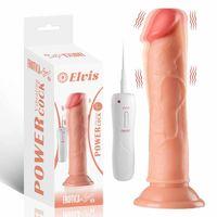 Elvis - Kumandalı Vantuzlu Testissiz Güçlü Titreşimli Gerçekçi Yapay Penis Realistik Dokuda Dildo 18 CM