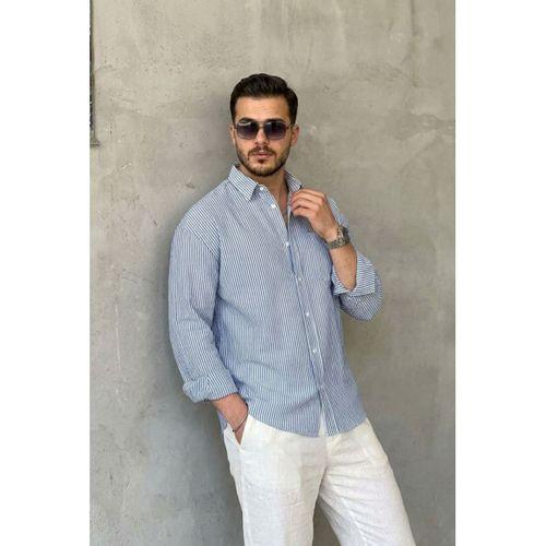 Erkek İnce Çizgili Gofre Kumaş Rahat Kalıp Gömlek