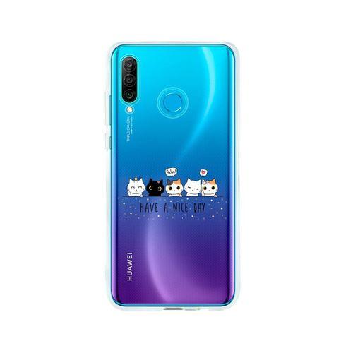 Huawei P30 Lite Şirin Kedicikler Tasarımlı Premium Şeffaf Silikon Kılıf