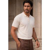 Newman Regular Fit Düğmeli Polo Yaka Viskon Triko Erkek T-Shirt - Ekru