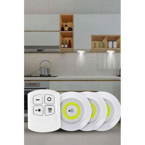 Yapışkanlı 3'lü Spot Led Işık Lamba Montajsız Pilli Uzaktan Kumandalı