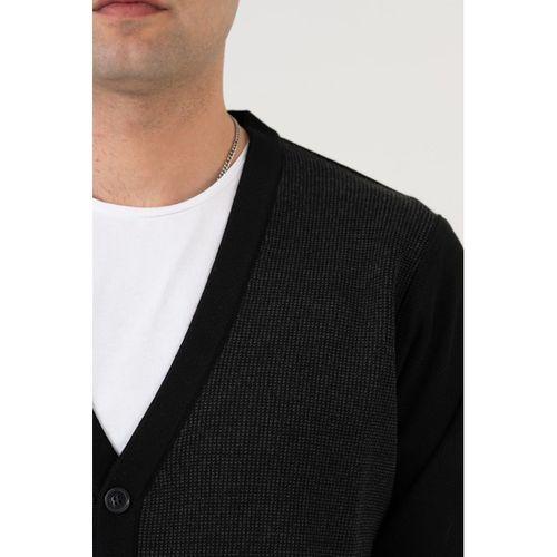 WOOLEN WORLD DÜĞMELİ ÇİFT CEPLİ NOKTA DESENLİ ERKEK TRİKO HIRKA