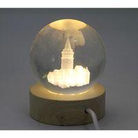 3d Kristal Cam Küre Ahşap Soketli İstanbul Temalı Led Lamba