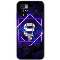 Xiaomi Redmi Note 11 4G Kılıf HD Desen Baskılı Arka Kapak+Temperli Cam - Dark Neon Yaprak Ş Harfi
