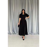 Siyah Etek Yanları Büzgülü Balon Kollu Elbise