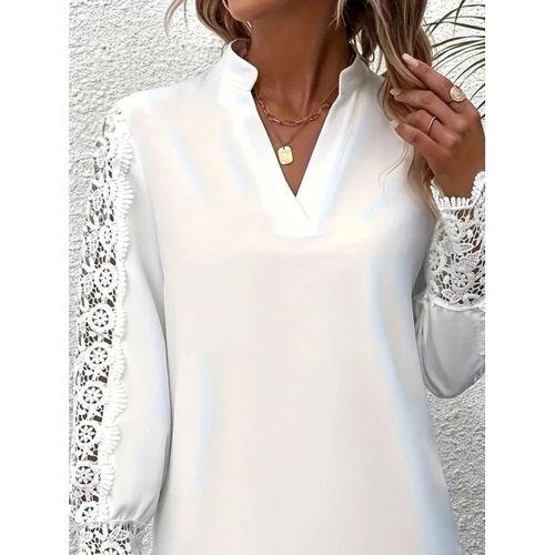 Kadın Uzun Kollu Hakim Yaka Kolları Dantel Detaylı Ithal Krep Bluz