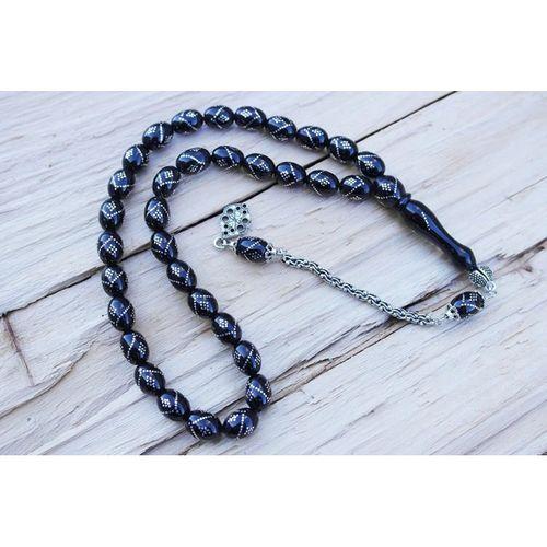 Oltu Taşı Beyzi Model Tek Zikzak Baklava İşlemeli Tespih