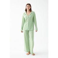 Kadın Yeşil Kalp Desenli Düğmeli Pamuklu Pijama Takımı
