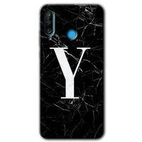 Huawei P30 Lite Kılıf HD Desen Baskılı Arka Kapak - Siyah Mermer Desenli Y Harfi + Kırılmaz Cam