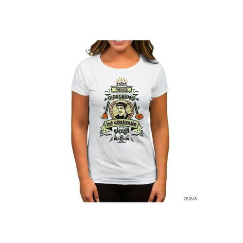 Parka Gidecekmiş İki Gözümün Çiçeği Beyaz Kadın Tişört