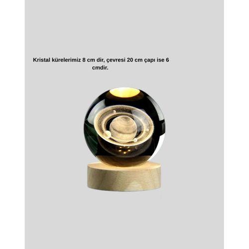 Satürn Gezegenli Kristal Küre Led Lamba Usb’li Ahşap Standlı