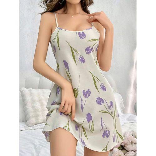 Kadın Beyaz Çiçekli Desenli Askılı Gecelik 5109