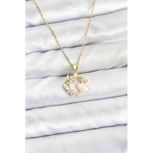 316L Çelik Zincir Gold Renk Deniz Tema Model Zirkon Taşlı Kadın Kolye