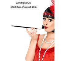 1920&amp;#39;ler 1990&amp;#39;lar Gatsby Kadın Aksesuar Seti – Kırmızı Charleston Saç Bandı ve Sigaralık
