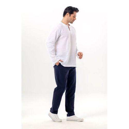 Büyük Beden Uzun Kol Şile Bezi Bisiklet Yaka Yazlık Tshirt Beyaz 3001