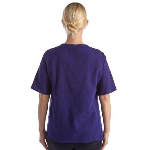 Şile Bezi Kısa Kol Mor Nakışlı V Yaka Yazlık Otantik Bluz