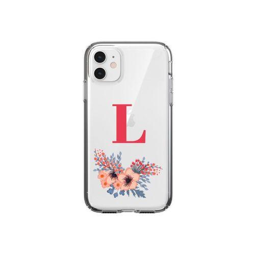 Pembe Çiçekli L Harfli iPhone 11 Şeffaf Kılıf