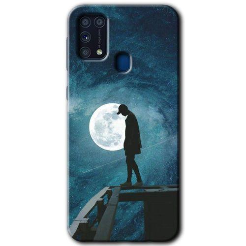 Samsung Galaxy M31 Kılıf Baskılı Kapak - Dolunay Yalnızlık +Tam Kaplayan Mat Seramik