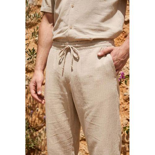 Calvert Tensel Pamuk Kumaş Çizgili Relaxed Fit Erkek Pantolon - Kum Beji