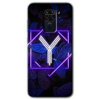 BeRa Aksesuar Xiaomi Redmi Note 9 Kılıf Baskılı Kapak - Dark Neon Yaprak Y Harfi +Tam Kaplayan Mat Seramik