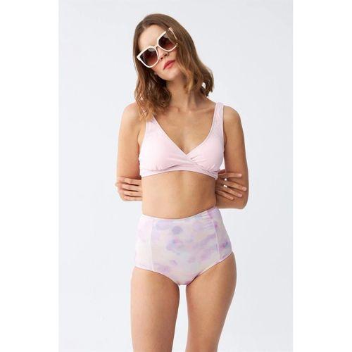 Kadın Pembe Pedli Üst Ve Pastel Desenli Yüksek Bel Bikini Takımı