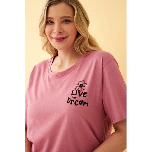 Kadın Somon “live The Dream” Yazılı Büyük Beden Kapri Pijama Takımı