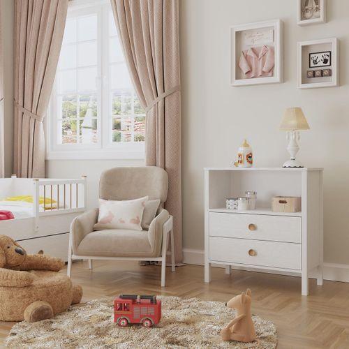 Venezia Baby 2 Çekmeceli Geniş Bölmeli Ahşap Ayaklı Şifonyer - Minifiks - Wood Beyaz