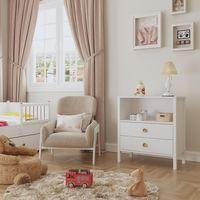 Venezia Baby 2 Çekmeceli Geniş Bölmeli Ahşap Ayaklı Şifonyer - Minifiks - Wood Beyaz