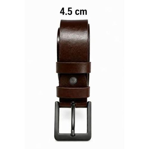 Erkek Hakiki Deri 4.5 Cm Kot Ve Kumaş Pantolon Kemeri Metal Tokalı Kahverengi