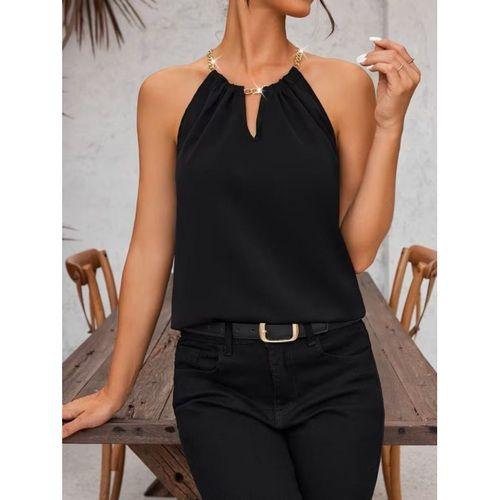 Kadın Omuzlardan Açık Zincir Halka Detaylı Sandy Bluz