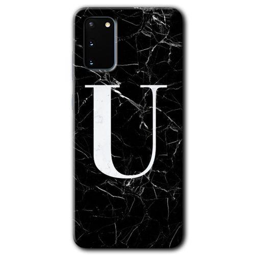 Samsung Galaxy S20 HD Baskılı Kılıf + 9D Tam Ekran Koruyucu - Siyah Mermer Desenli U Harfi