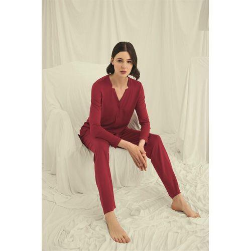 Uzun Kollu Düğmeli V Yaka Pijama Takımı