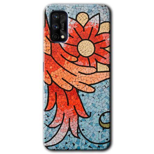 Realme 7 Pro Kılıf HD Desen Baskılı Arka Kapak + Temperli Cam - Mozaik Çiçek