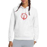 V For Vendetta Baskılı Beyaz Kadın Kapşonlu Sweatshirt