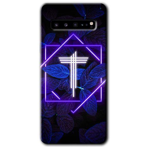 Potkal Hediye Fabrikası Samsung Galaxy S10 Plus Kılıf HD Desen Baskılı Arka Kapak - Dark Neon Yaprak T Harfi