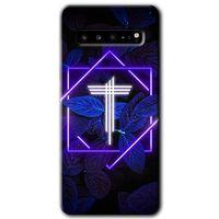 Potkal Hediye Fabrikası Samsung Galaxy S10 Plus Kılıf HD Desen Baskılı Arka Kapak - Dark Neon Yaprak T Harfi