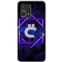 Oppo Reno 7 4G Kılıf HD Desen Baskılı Arka Kapak - Dark Neon Yaprak Ö Harfi + Kırılmaz Cam