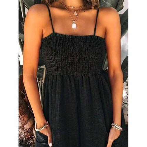 Kadın Ip Askılı Göğsü Lastik Detaylı Cepli Uzun Sofya Tulum
