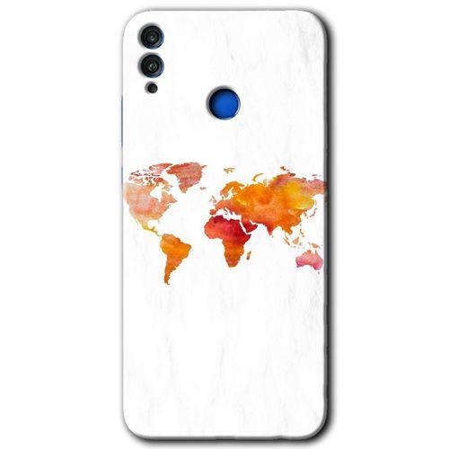 MRCİLETİSİM Honor 8c Kılıf HD Desen Baskılı Arka Kapak + Temperli Cam - Dünya Haritası