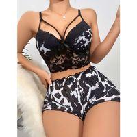 Kadın Leopar Dantel Detaylı Şortlu Gecelik Pijama Takımı 5055