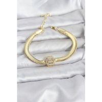 316L Çelik Gold Renk Baget Zirkon Taşlı Yılan Zincirli Kadın Bileklik