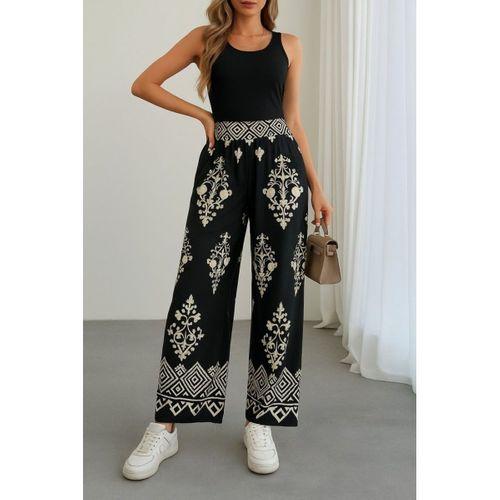 Kadın Yüksek Bel Desenli Lastikli Süprem Pantolon