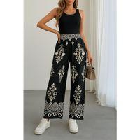 Kadın Yüksek Bel Desenli Lastikli Süprem Pantolon