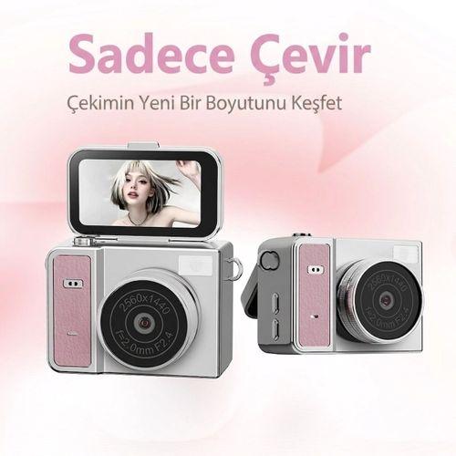 2k Mini Dijital Retro Video Kamera Flaşlı Dijital Vlog Mini Fotoğraf Makinesi Türkçe Menü Yeşil