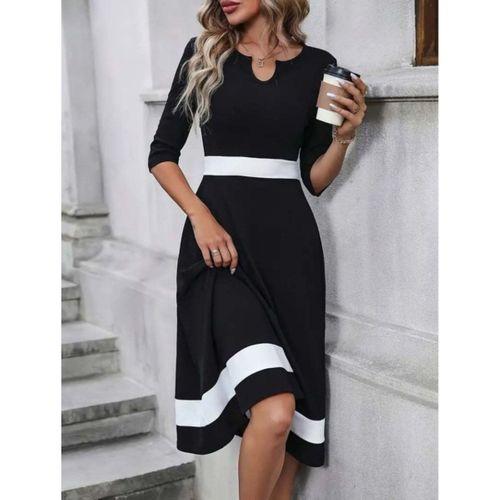 Kadın Truvakar Kol V Yakalı Janjan Krep Midi Elbise