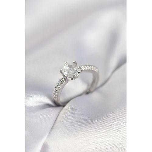 Tek Taş Model Zirkon Taşlı Gümüş Renk Kadın Yüzük