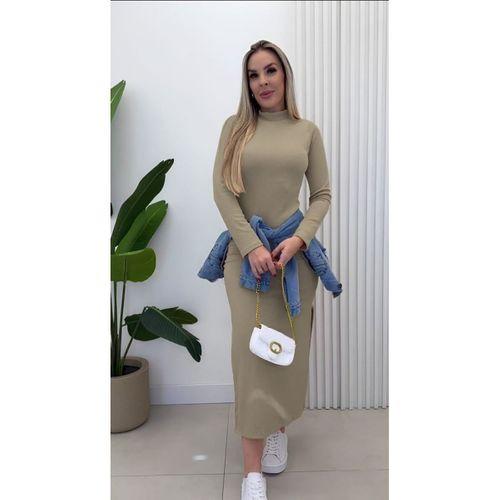 Kadın Uzun Kollu Balıkçı Yakalı Yanlardan Yırtmaçlı Kaşkorse Maxi Elbise