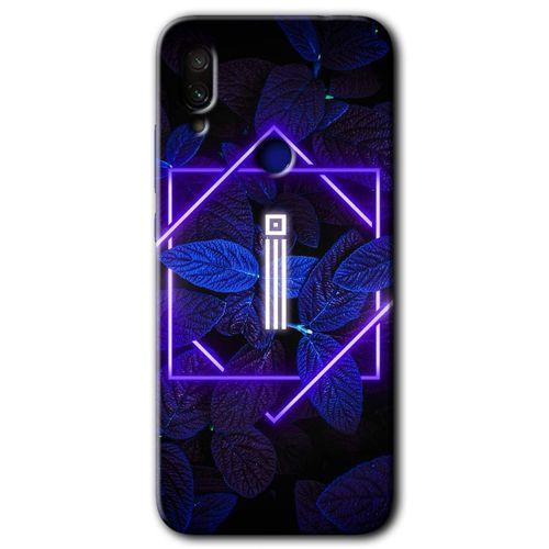 Redmi Note 7 Kılıf HD Desen Baskılı Arka Kapak - Dark Neon Yaprak İ Harfi + Kırılmaz Cam