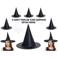 Nessiworld Halloween Siyah Renk Parlak Dralon Cadı Şapkası Yetişkin ve Çocuk Uyumlu 6 Adet
