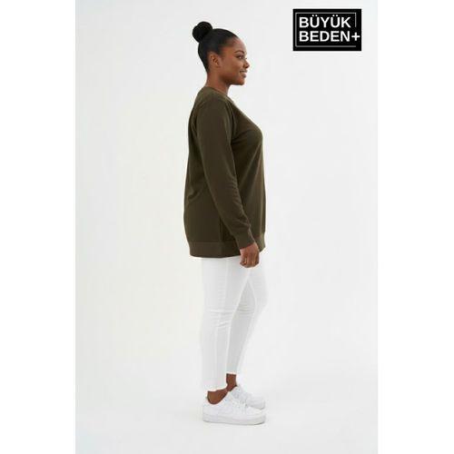 Kadın Büyük Beden Bisiklet Yaka Kollar ve Etek Ribanalı İnce Sweatshirt SPR26BSWK956